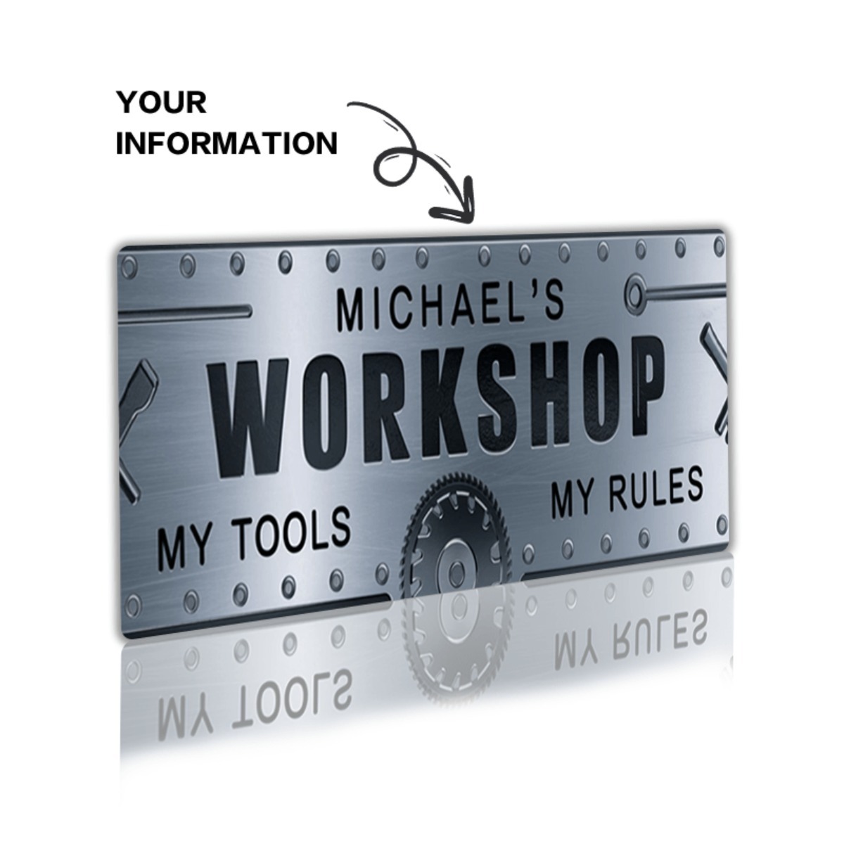 Personalizowany szyld aluminio – Workshop Tools Name recenzja i cena