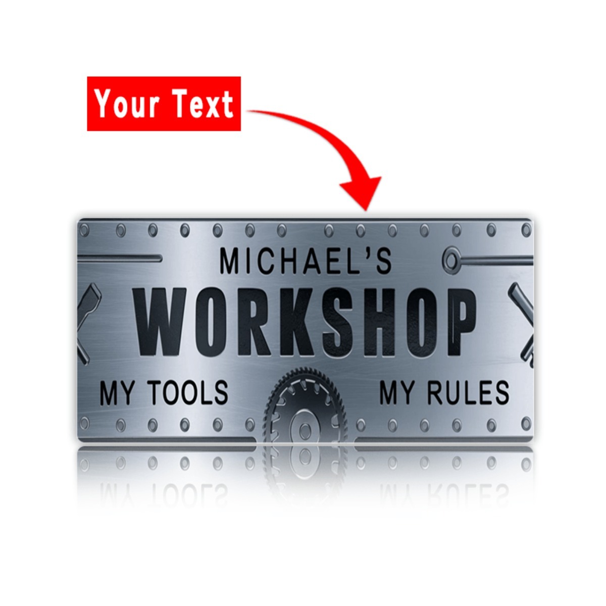 Personalizowany szyld aluminio – Workshop Tools Name recenzja i cena